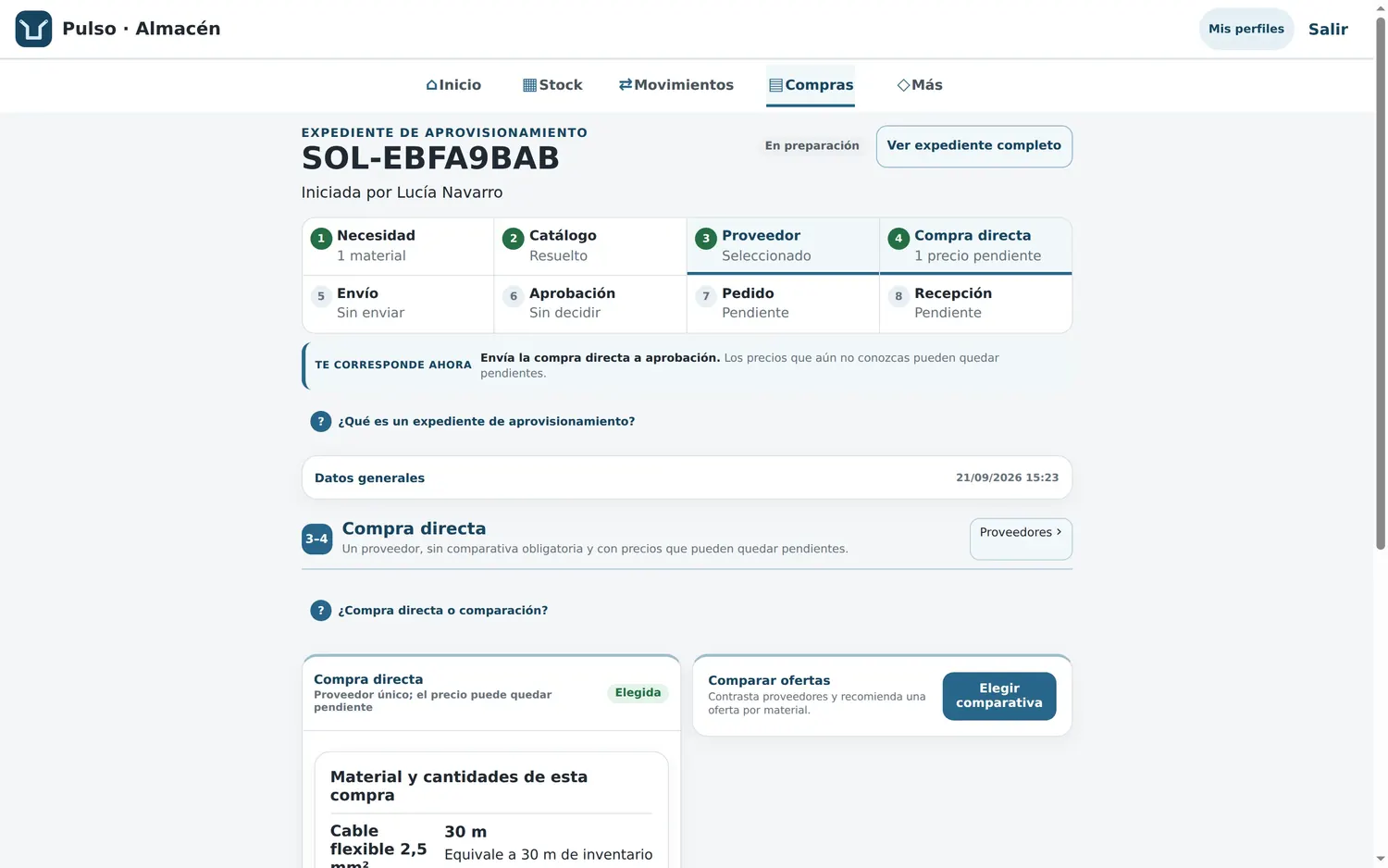 Compra directa elegida en el expediente