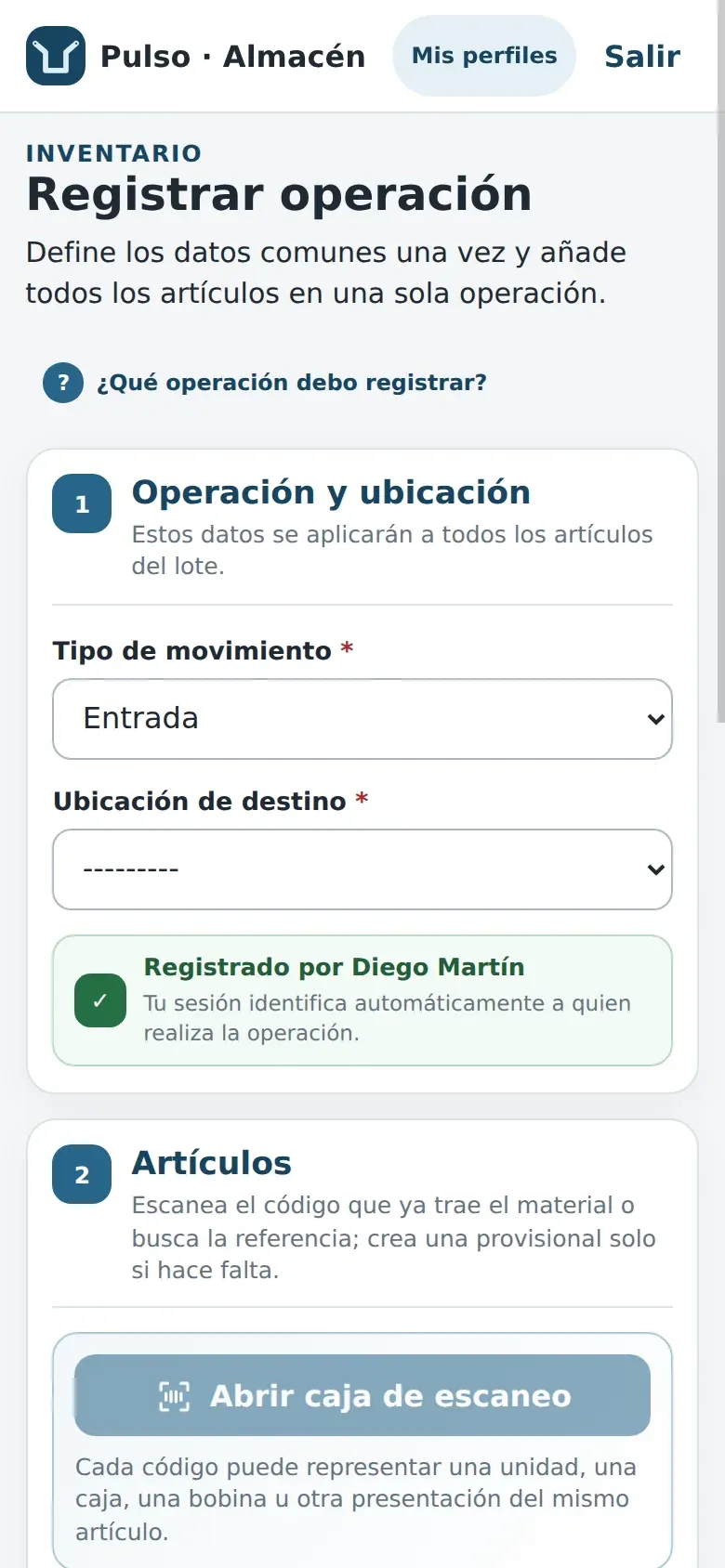 Registrar operación en el móvil