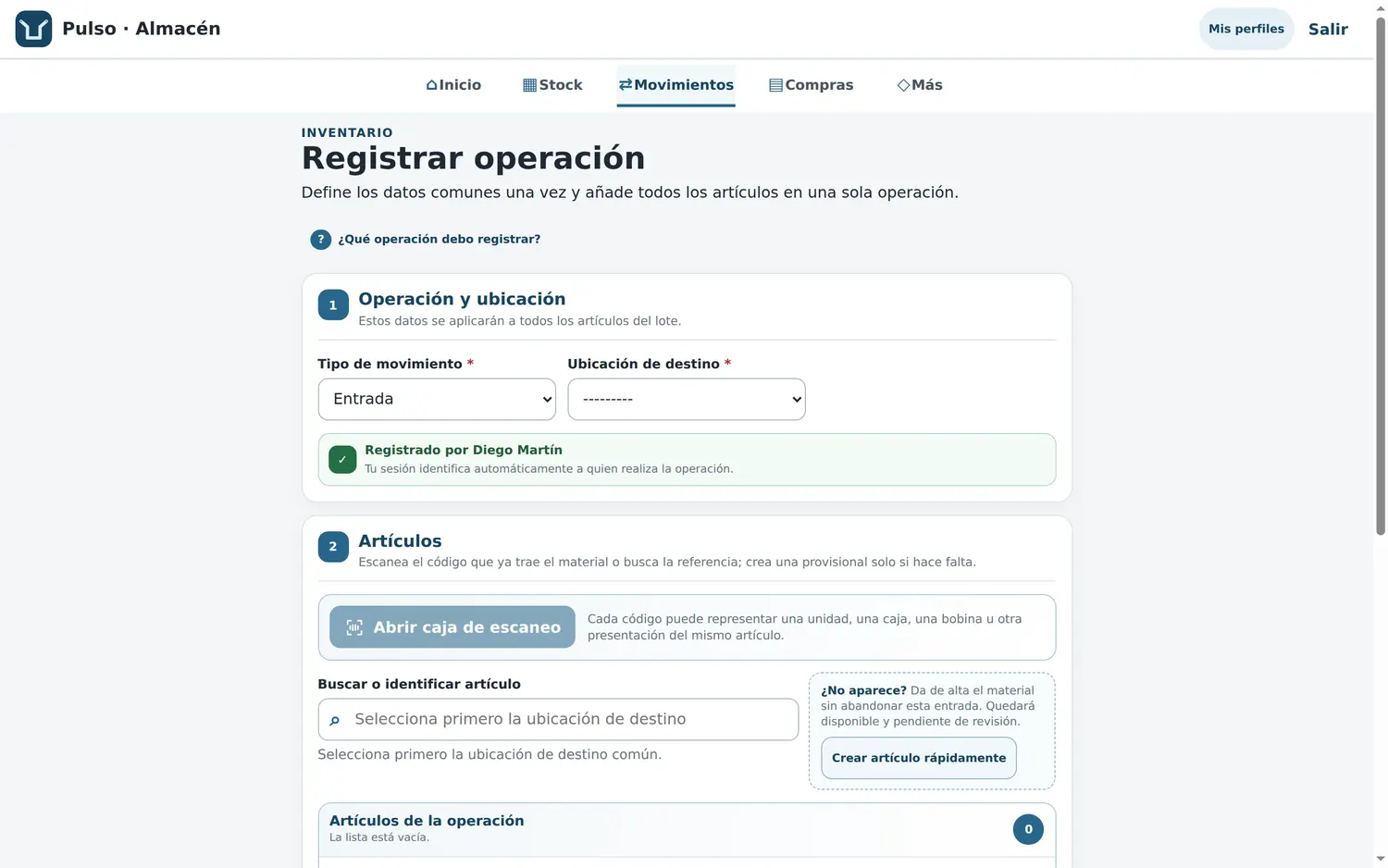 Registrar operación