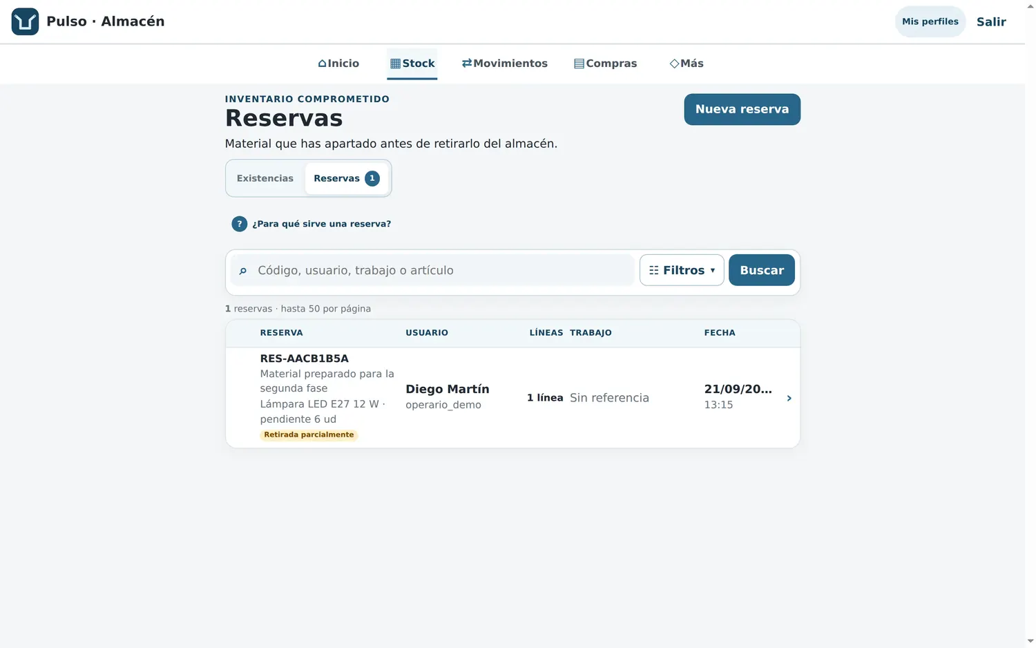 Lista de reservas