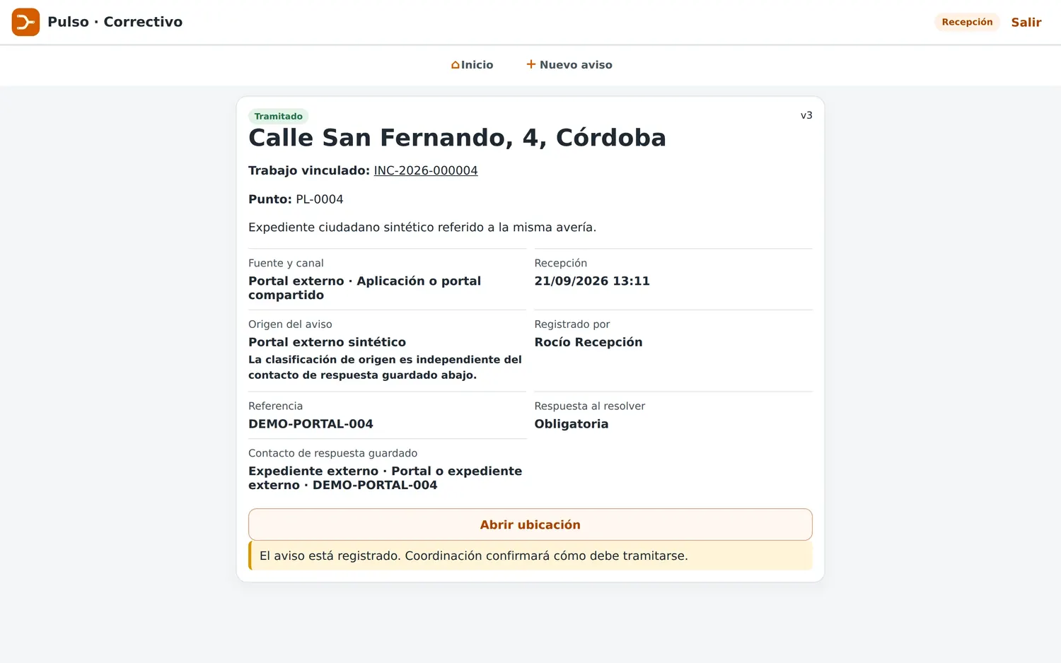 Detalle de un aviso registrado