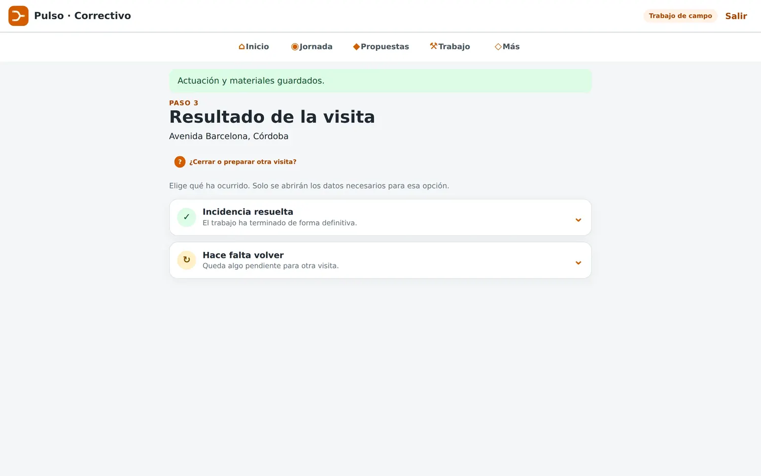 Resultado de la visita: las dos salidas