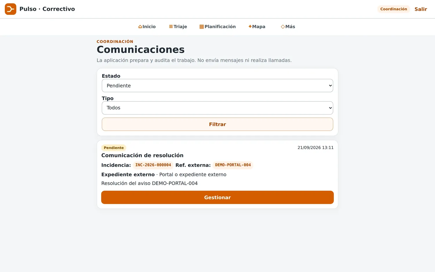 Comunicaciones: respuestas pendientes de gestionar