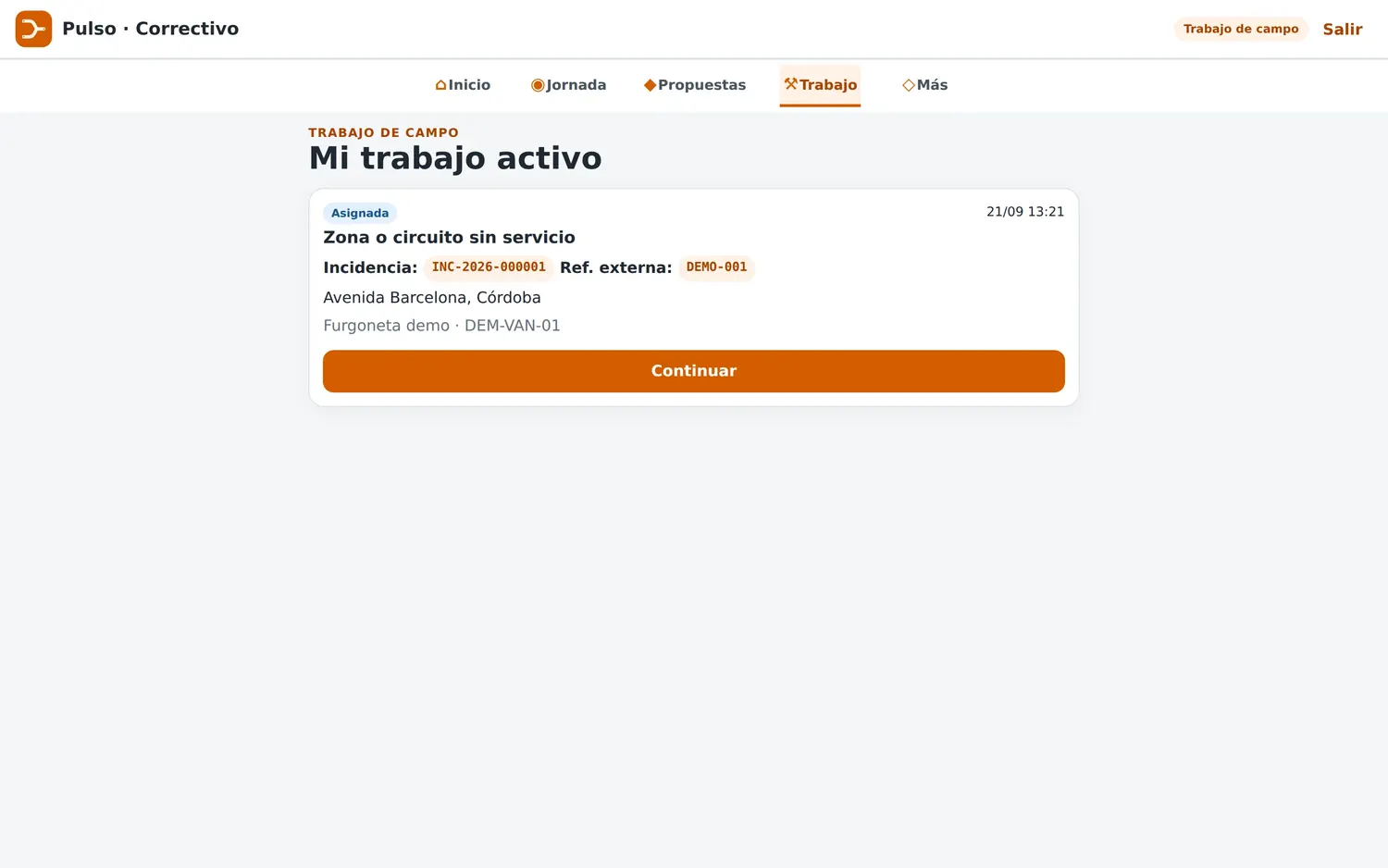 Mi trabajo activo: trabajo asignado