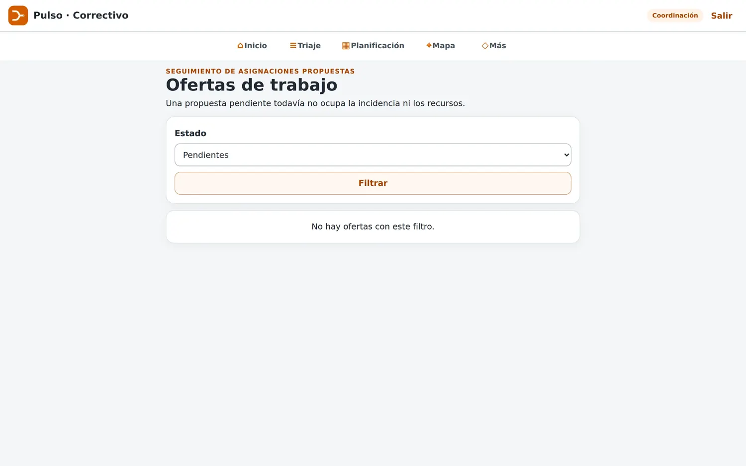 Ofertas de trabajo: filtro por estado