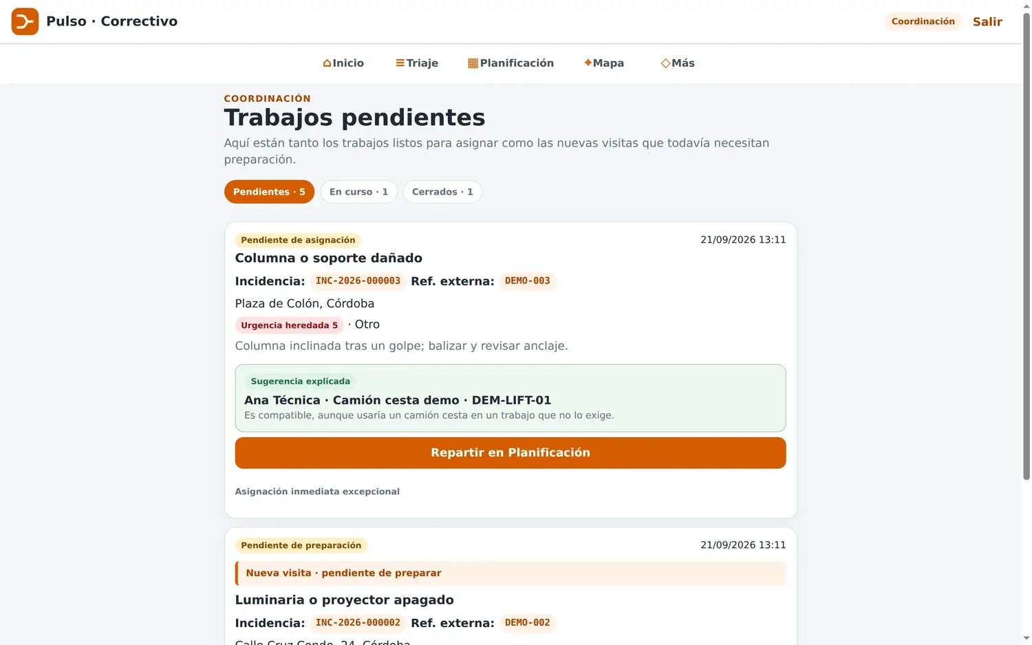 Trabajos pendientes: por asignar y por preparar