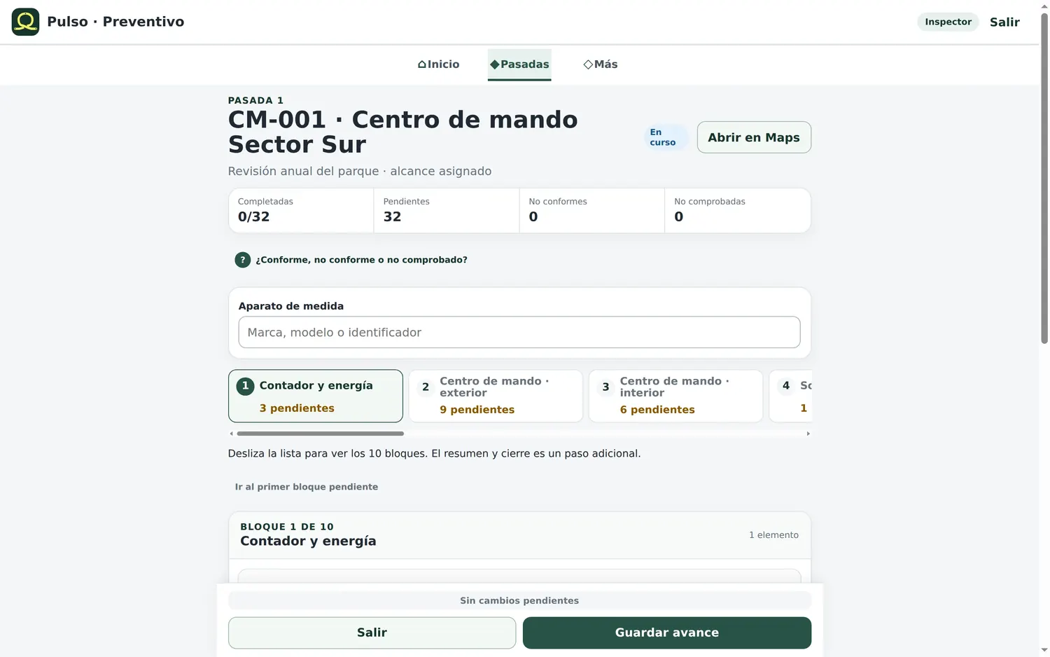 Pasada en curso: contadores y bloques