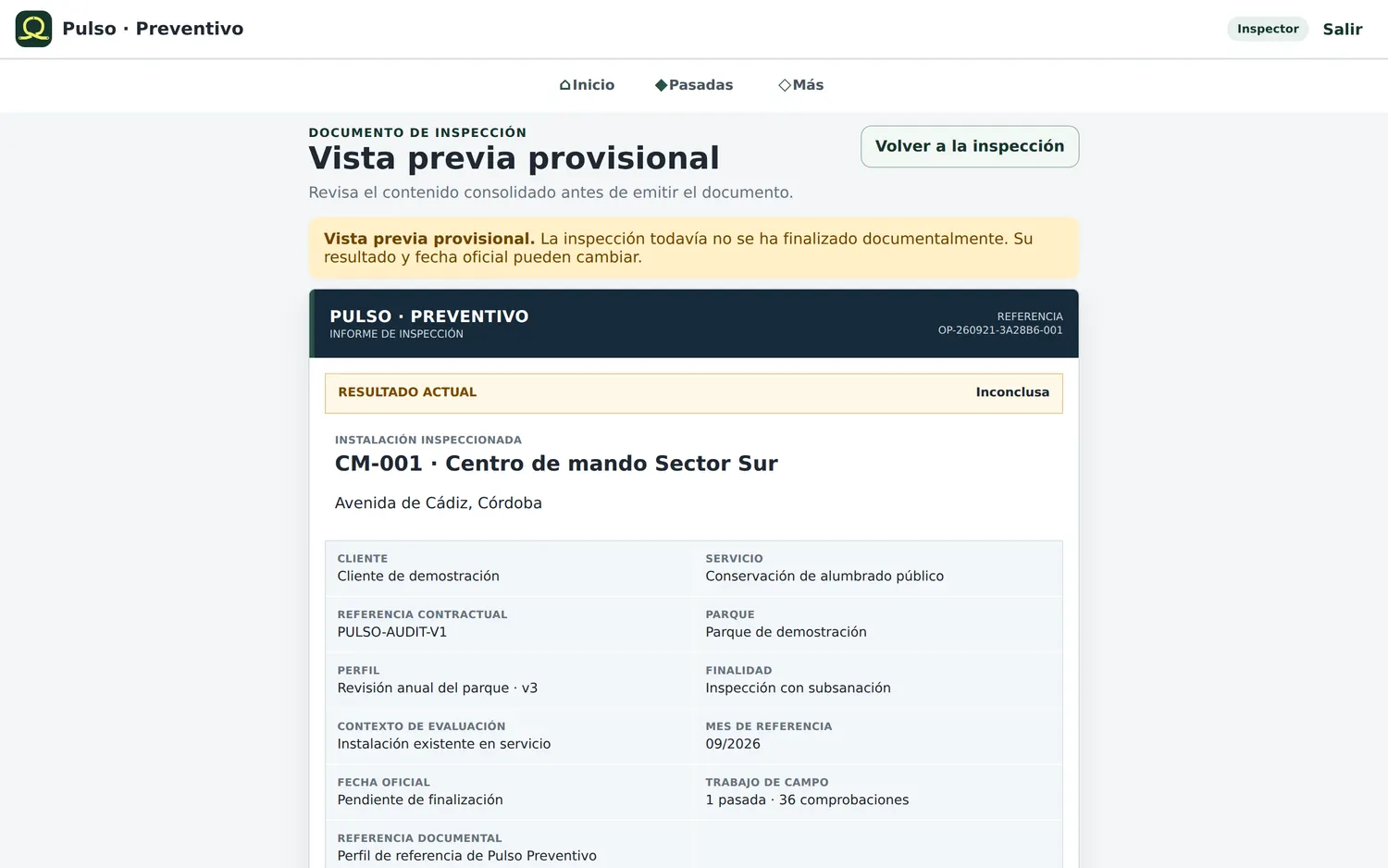 Vista previa provisional del informe