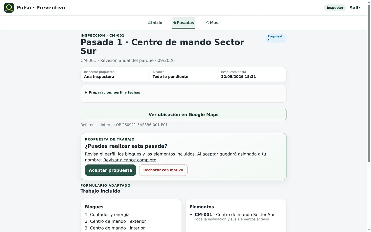 Propuesta de pasada: aceptar o rechazar con motivo