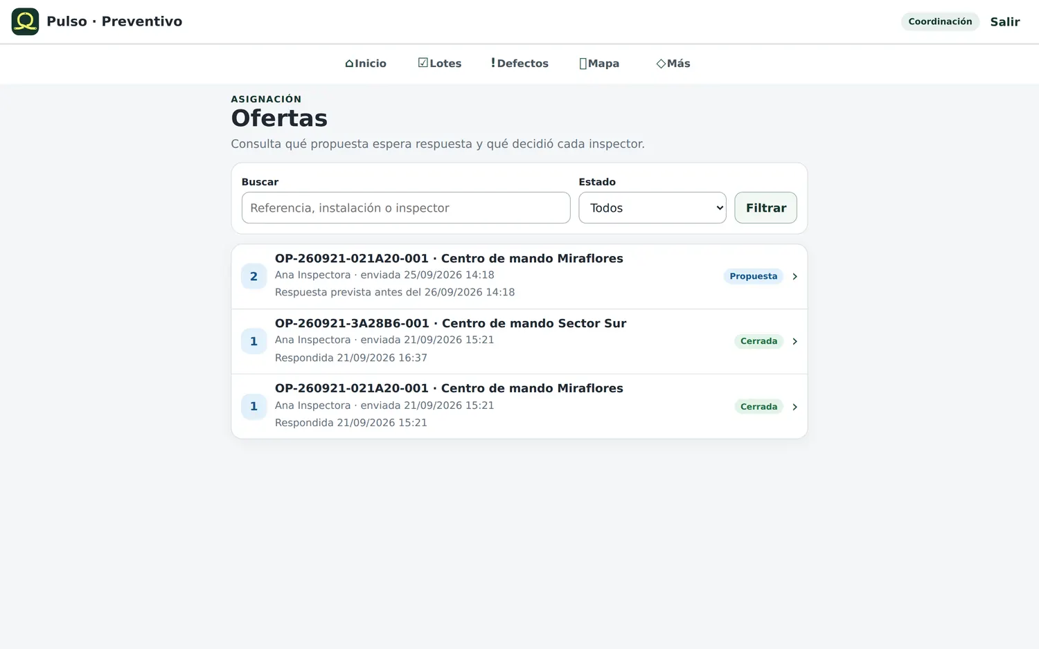 Ofertas con una propuesta pendiente de respuesta